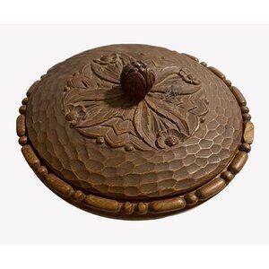 SIGNED Hans Steiner Hand Carved Wooden Trinket Box Bowl & Lid Saulgau Germany